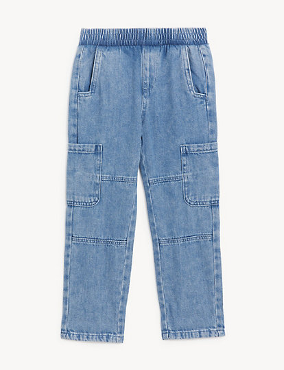 Pure Cotton Pull-On Cargo Jeans