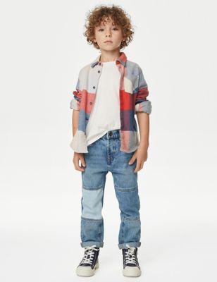 جينز مقاس مريح مزين برقعات (2-8 سنوات) - OM