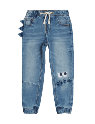 

M&S Collection Normal geschnittene Jeans mit hohem Baumwollanteil und Monstermotiv (2-7 J.) - Denim, Denim