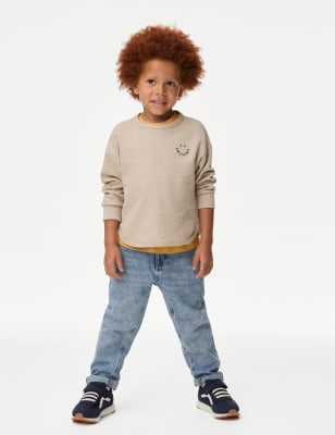 M&S Boys Relaxed Pure Cotton Elasticated Waist Jeans (2-8 Yrs) - 3-4 Y - Light Denim, Light Denim,De