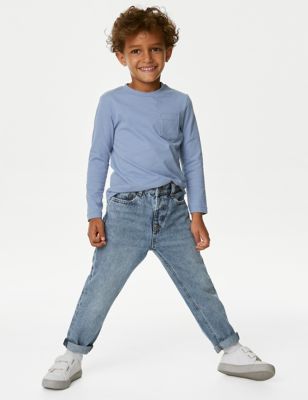 M&S Boys Relaxed Pure Cotton Elasticated Waist Jeans (2-8 Yrs) - 3-4 Y - Light Denim, Light Denim,De
