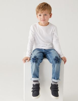 Marks And Spencer Boys M&S Collection Regular Cotton Rich Star Embroidered Jeans (2-7 Yrs) - Light Denim