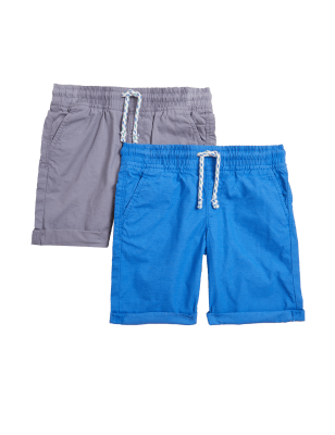 

M&S Collection Pack de 2 pantalones cortos antidesgarro 100% algodón (2-7 años) - Blue Mix, Blue Mix