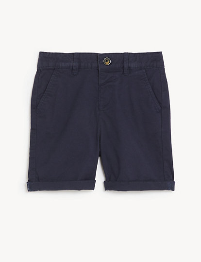 M&S Collection Cotton Rich Chino Shorts (2-8 Yrs) - 6-7 Y - Navy, Navy