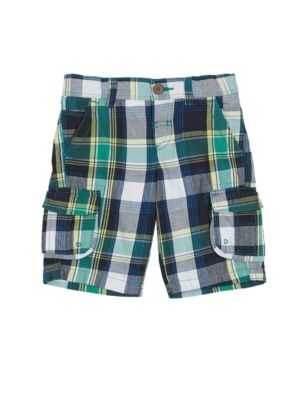 Pure Cotton Checked Adjustable Waist Cargo Shorts (1-7 Years) | M&S