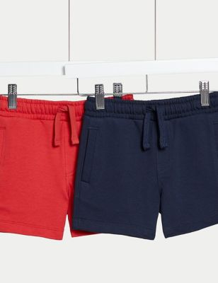 M&S Boys 2pk Cotton Rich Shorts (2-8 Yrs) - 2-3 Y - Navy/Red, Navy/Red,Navy/Blue,Navy/Grey,Black Mix