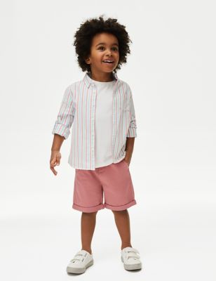 M&S Boy's Cotton Rich Chino Shorts (2-8 Yrs) - 7-8 Y - Pink, Pink,Grey,Navy,Blue,Natural