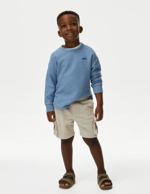 M&S Boys Cotton Rich Garment Dyed Cargo Shorts (2-8 Yrs) - 3-4 Y - Stone, Stone,Blue