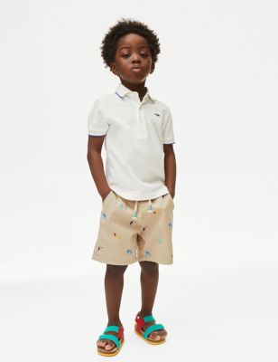 M&S Boys Pure Cotton Embroidered Shorts (2-8 Yrs) - 2-3 Y - Stone, Stone
