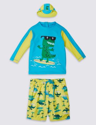 3 Piece Dinosaur Print Swim Outfit (0-5 Years)
