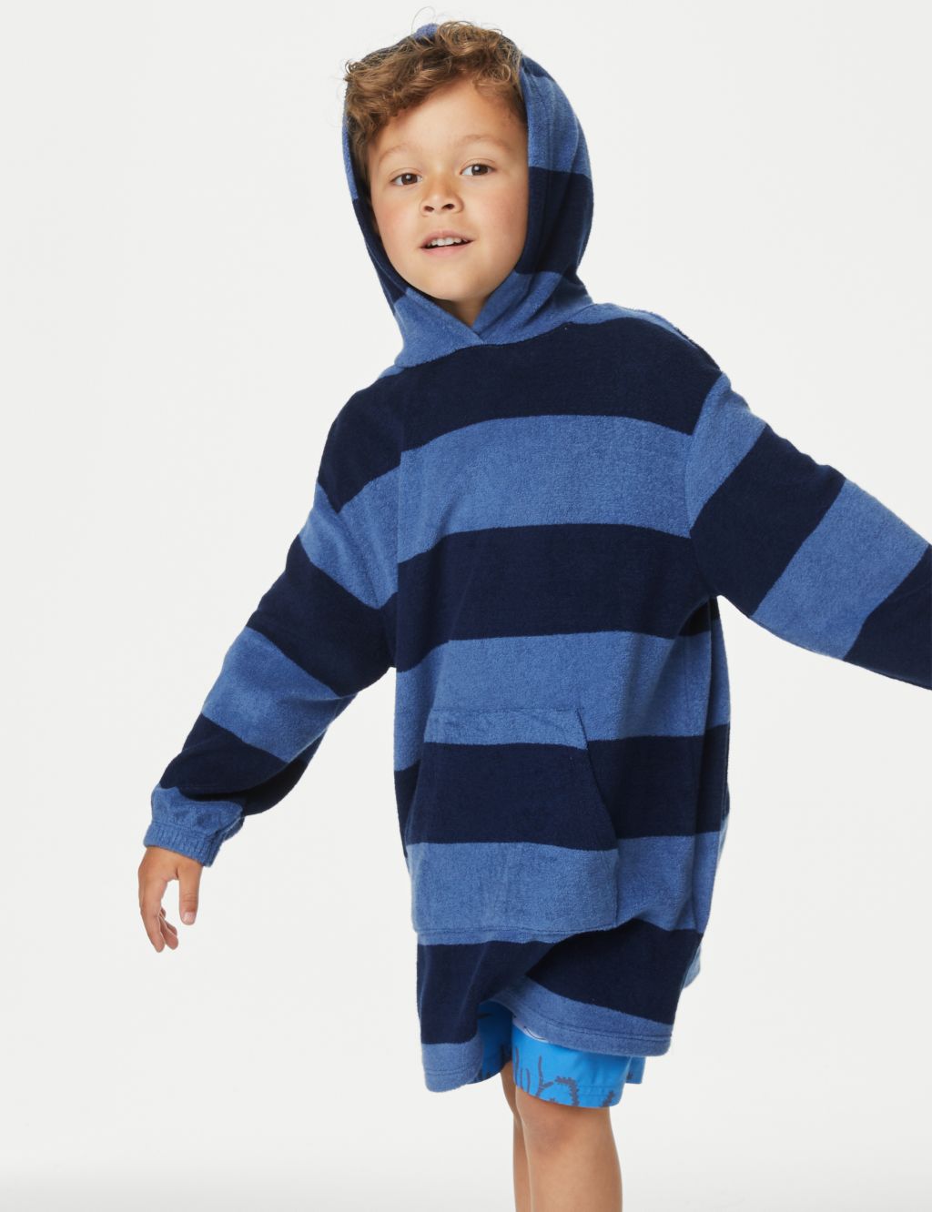 Cotton Rich Towelling Striped Poncho (1-7 Yrs) image 2