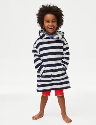 M&S Cotton Rich Striped Towelling Poncho (2-8 Yrs) - 3-4 Y - Navy Mix, Navy Mix,Red Mix