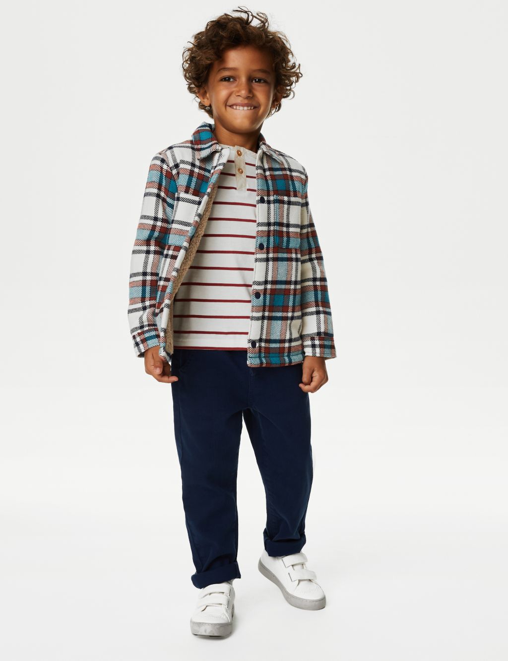 Pure Cotton Borg Lined Check Shacket (2-8 Yrs) image 1