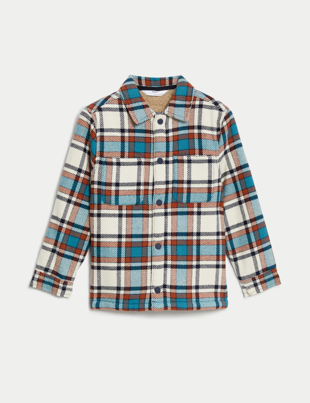 Pure Cotton Borg Lined Check Shacket (2-8 Yrs) image 2