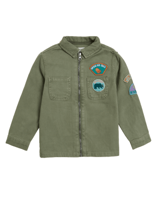 

M&S Collection Chaqueta-camisa con insignia 100% algodón (2-7 años) - Light Olive, Light Olive