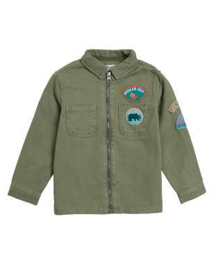 

Boys M&S Collection Pure Cotton Badge Shacket (2-7 Yrs) - Light Olive, Light Olive