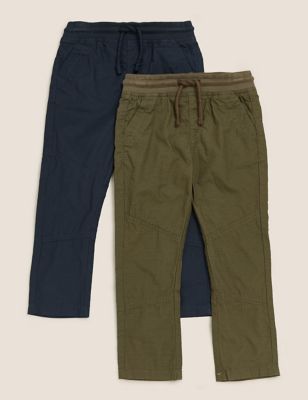 Marks And Spencer Boys M&S Collection 2pk Pure Cotton Ripstop Trousers (2-7 Yrs) - Multi