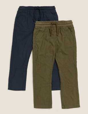 

M&S Collection Pack de 2 pantalones antidesgarro 100% algodón (2-7 años) - Multi, Multi