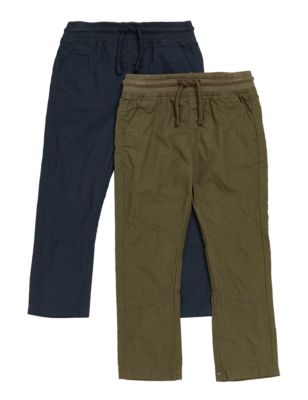 M&S Boys 2pk Pure Cotton Ripstop Trousers (2-7 Yrs)