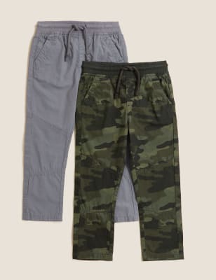 

M&S Collection Pack de 2 pantalones antidesgarro 100% algodón de camuflaje (2-7 años) - Grey Mix, Grey Mix
