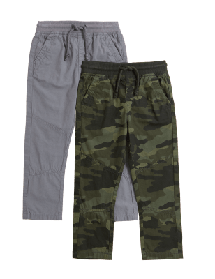 

M&S Collection Pack de 2 pantalones antidesgarro 100% algodón de camuflaje (2-7 años) - Grey Mix, Grey Mix