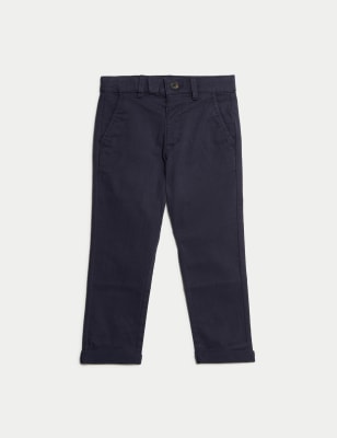 M&S Boy's Cotton Rich Chinos (2-8 Yrs) - 3-4 Y - Navy, Navy,Stone,Natural,Air Force Blue,Soft Green,