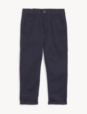 M&S Boys Cotton Rich Chinos (2-8 Yrs) - 3-4 Y - Navy, Navy,Stone,Natural,Air Force Blue,Soft Green,L