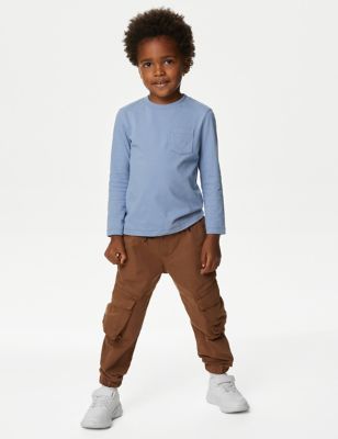 M&S Boys Pure Cotton Cargo Trousers (2-8 Yrs) - 3-4 Y - Brown, Brown,Blue