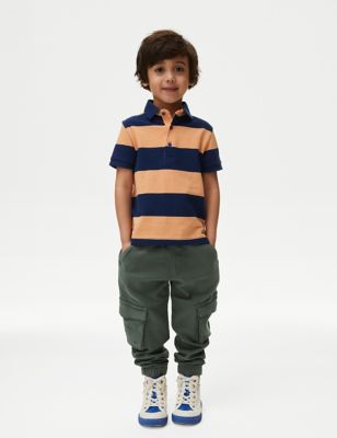 M&S Boys Cotton Rich Cargo Trousers (2-8 Yrs) - 3-4 Y - Green, Green,Stone,Navy,Blue
