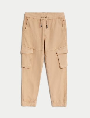 M&S Boy's Cotton Rich Cargo Trousers (2-8 Yrs) - 7-8 Y - Stone, Stone,Green,Navy
