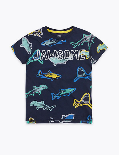 Cotton Shark Print T-Shirt (2-7 Yrs)