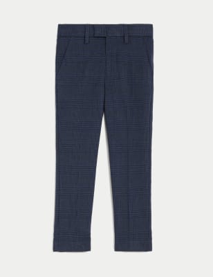 M&S Boys Checked Suit Trousers (2-8 Yrs) - 7-8 Y - Navy, Navy