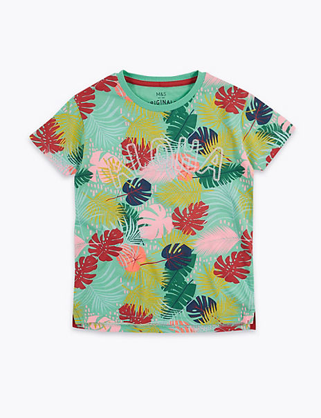 Cotton Palm Print T-Shirt | M&S