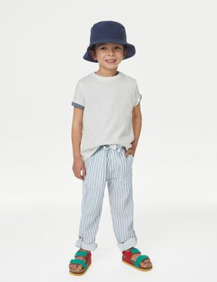 M&S Boy's Pure Cotton Striped Trousers (2-8 Yrs) - 7-8 Y - Blue Mix, Blue Mix