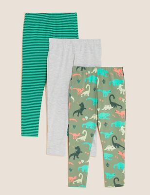 Marks And Spencer Boys M&S Collection 3pk Cotton Rich Dinosaur Print Leggings (2-7 Yrs) - Multi