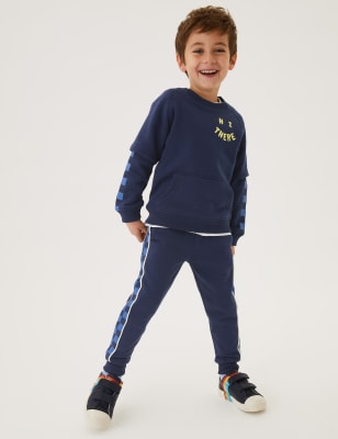 

Boys M&S Collection Cotton Rich Checked Side Stripe Joggers (2-7 Yrs) - Indigo, Indigo