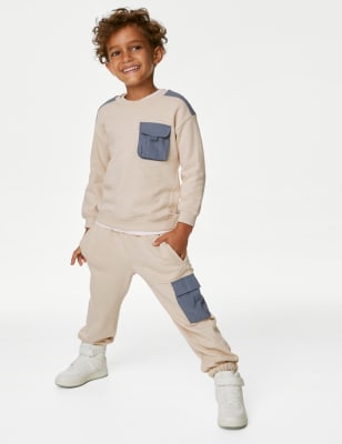 

M&S Collection Jogginghose aus reiner Baumwolle im Utility-Stil (2-8 Jahre) - Cream Mix, Cream Mix