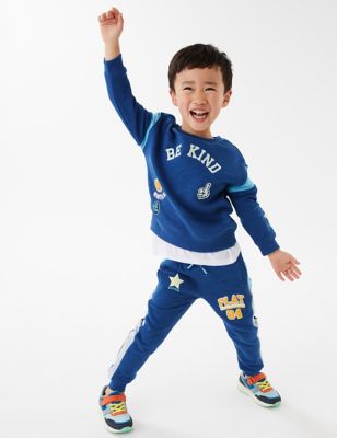 

Boys M&S Collection Cotton Rich Star Embroidered Joggers (2-7 Yrs) - Blue Mix, Blue Mix