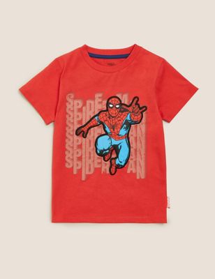 M&S Boys Pure Cotton Spider-Man  T-Shirt (2-7 Yrs)