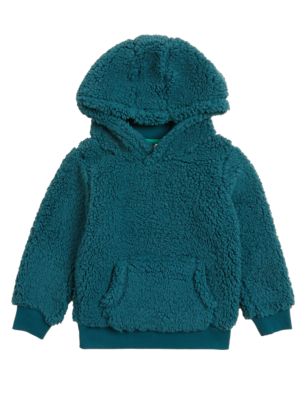 Boys M&S Collection borg hoodie (2-7 yrs) - petrol green