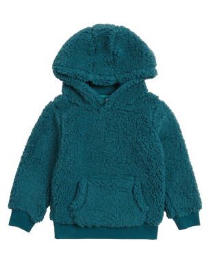 Boys M&S Collection borg hoodie (2-7 yrs) - petrol green