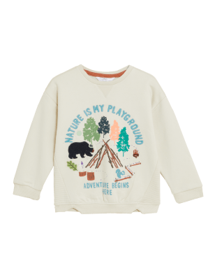 

M&S Collection Sweatshirt mit hohem Baumwollanteil und Schriftzug „Nature“ (2-7 J.) - Ecru, Ecru