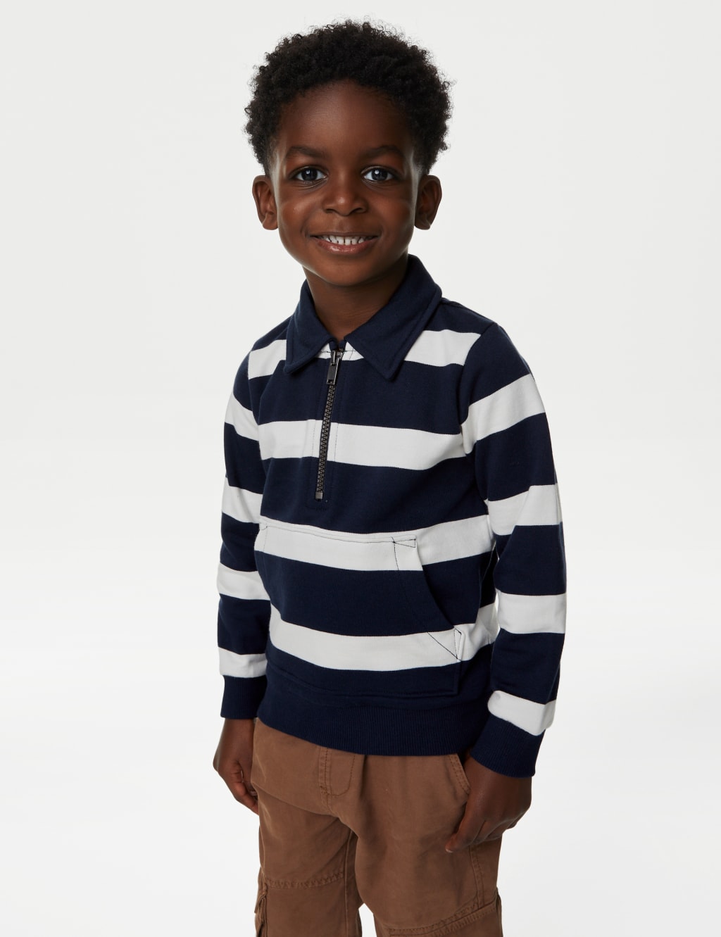Cotton Rich Half Zip Striped Sweatshirt (2-8 Yrs) image 3