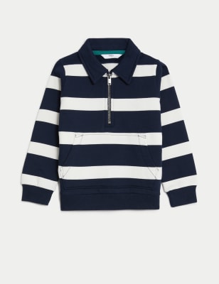 Cotton Rich Half Zip Striped Sweatshirt (2-8 Yrs)