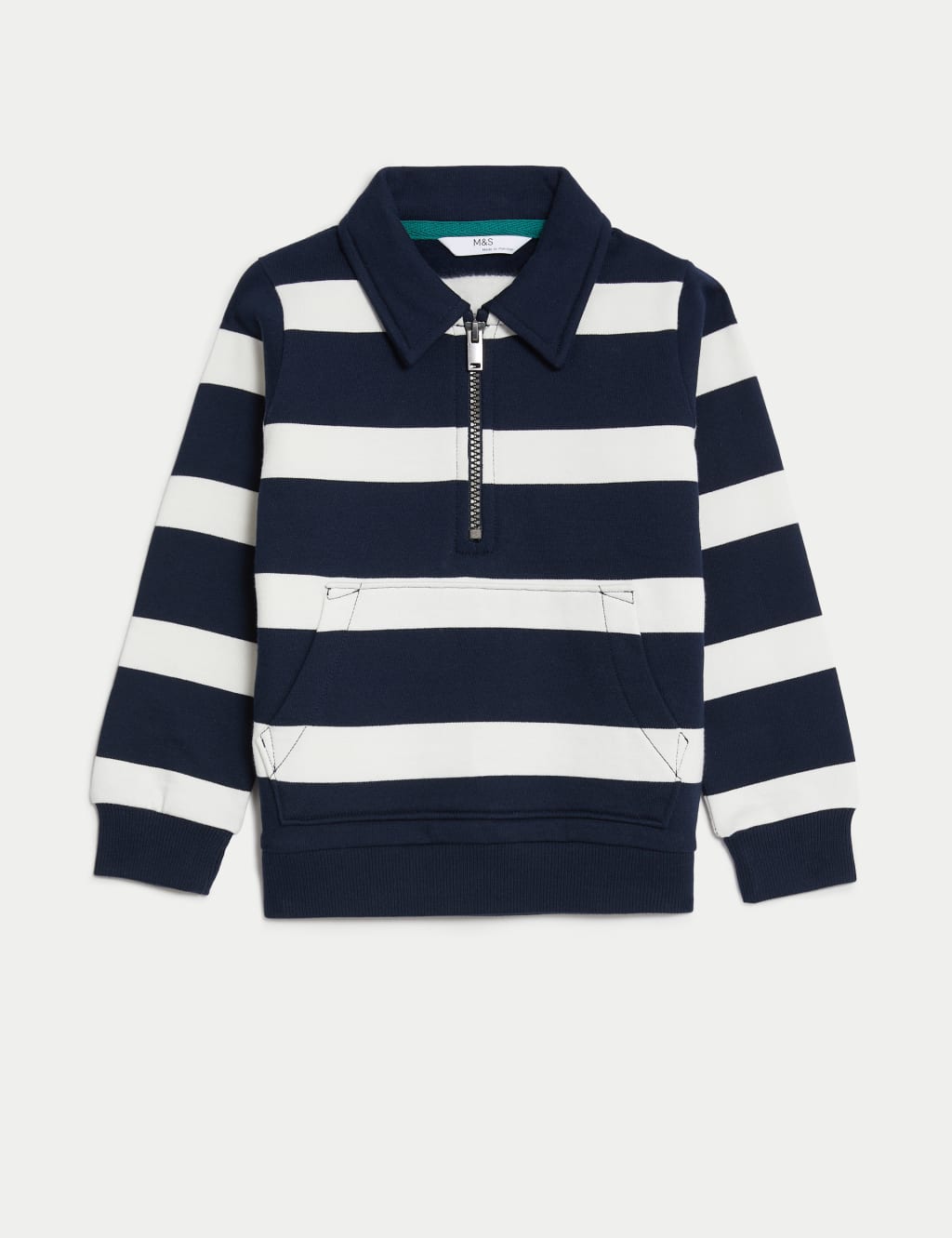 Cotton Rich Half Zip Striped Sweatshirt (2-8 Yrs) image 2