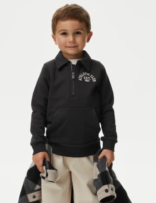 Cotton Rich Half Zip Striped Sweatshirt (2-8 Yrs)