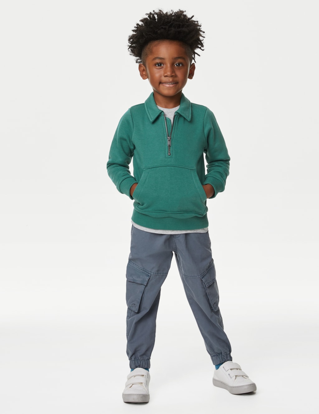 Cotton Rich Half Zip Striped Sweatshirt (2-8 Yrs) image 1