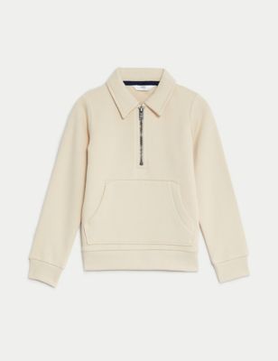 Cotton Rich Half Zip Striped Sweatshirt (2-8 Yrs)