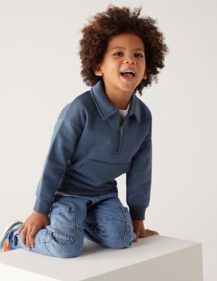 

M&S Collection Sudadera de algodón con media cremallera (2-8 años) - Air Force Blue, Air Force Blue