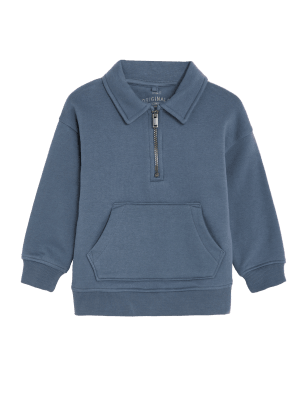 

M&S Collection Sweatshirt mit hohem Baumwollanteil und halbem Reißverschluss - Air Force Blue, Air Force Blue